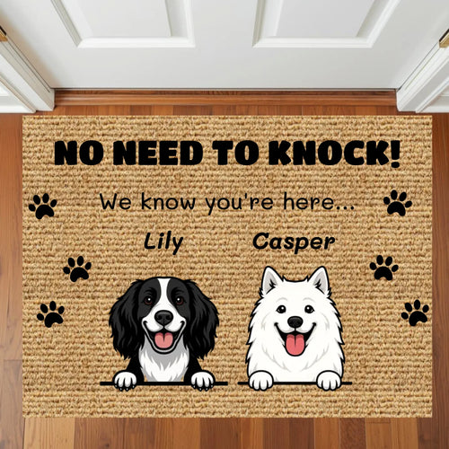 No Need to Knock - Personalised Door Mat with 2 Dogs